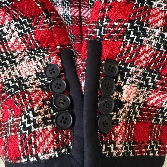 VERONICA BEARD Harriet Plaid Cutaway Tweed Dickey Blazer Red Sz 2 - Picture 9 of 10